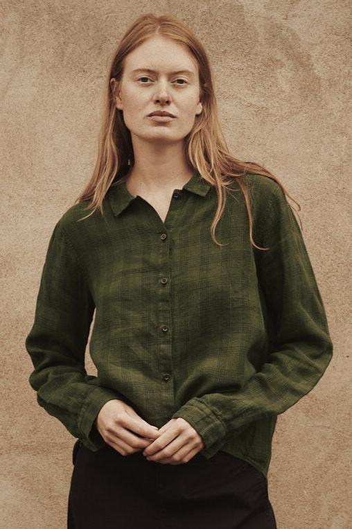 Green Check Linen Shirt