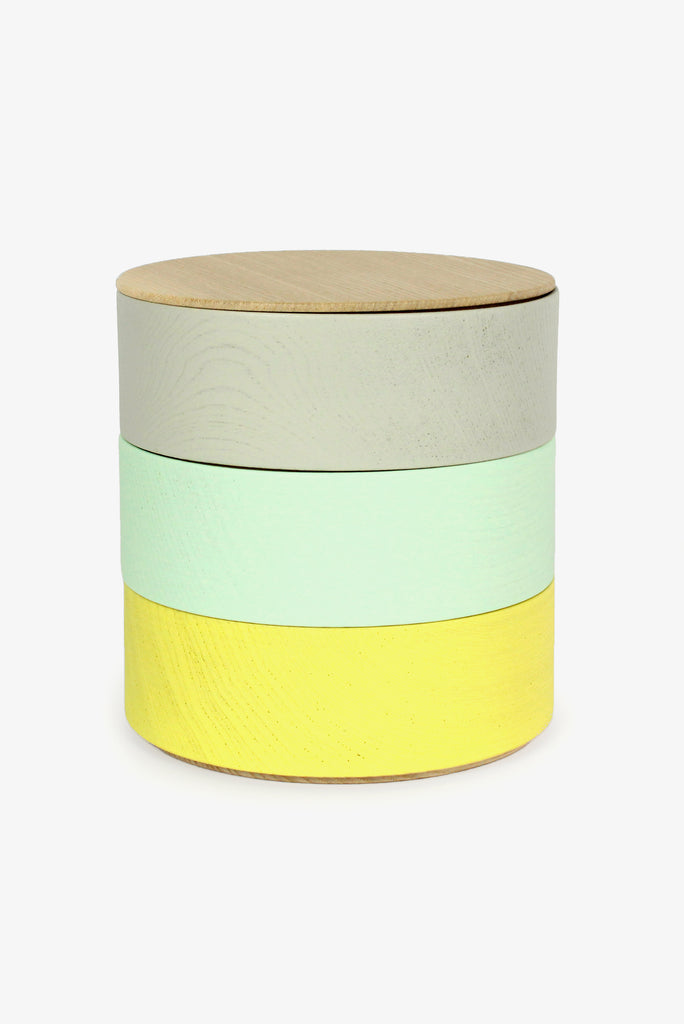 Border 3-Tier Container C, Grey, Mint and Yellow