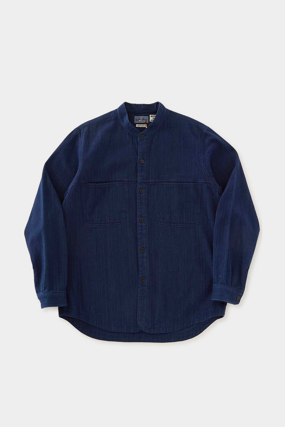 Kasezome Sashiko Band Collar Long Sleeve Shirt