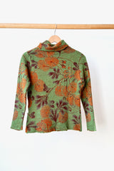 Knit Turtleneck w/Floral Pattern Green