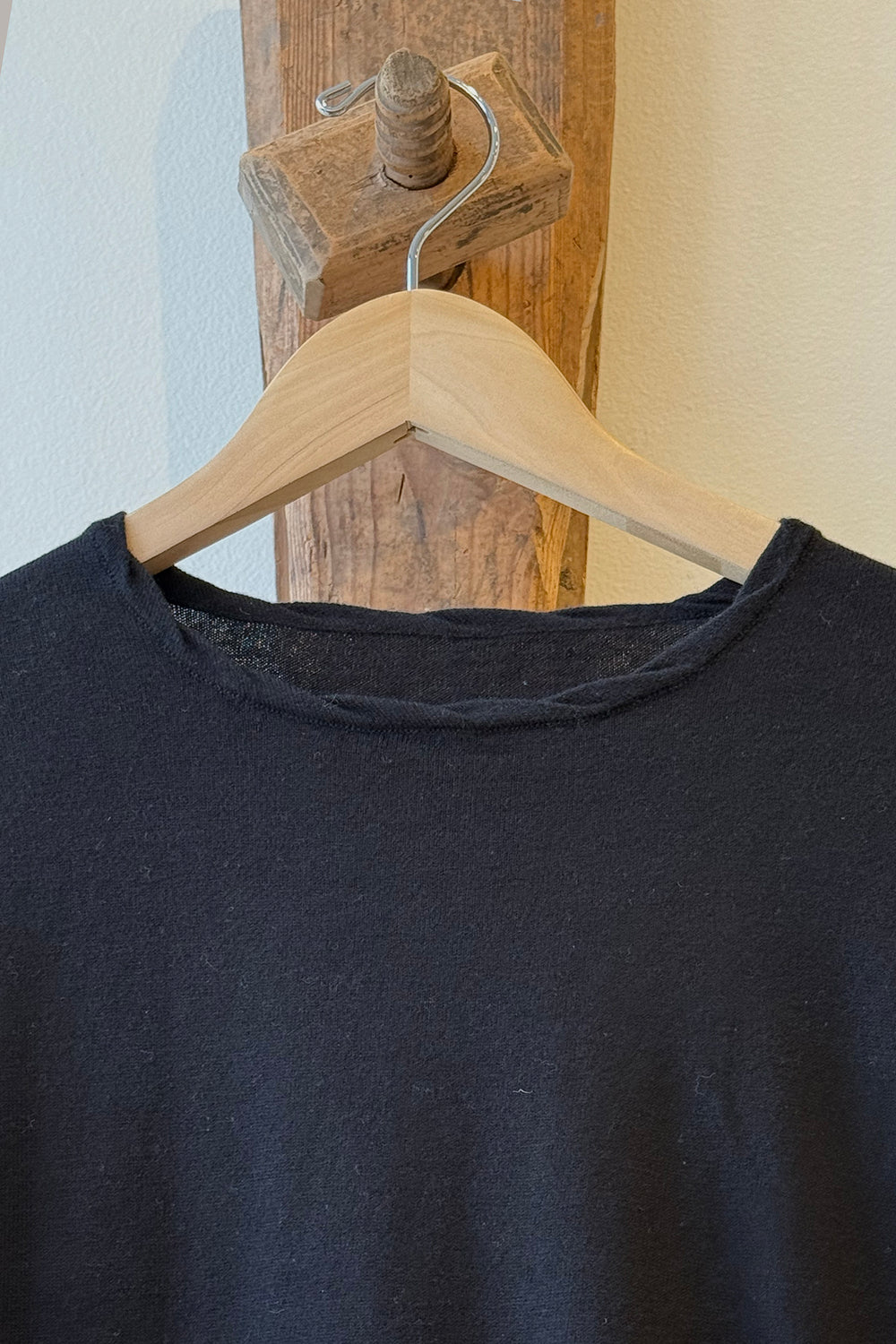 Cotton/Cashmere Knit Crew Long Sleeve T-Shirt Black