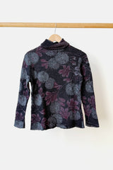 Knit Turtleneck w/Floral Pattern Charcoal Grey