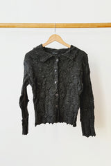 Knit Cropped Cardigan Charcoal Grey