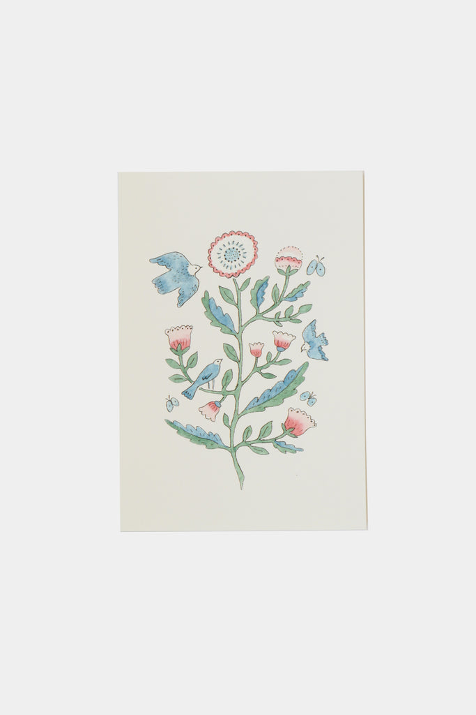 Greeting Card with Birds and Flowers