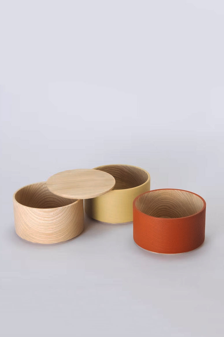 Border 3-Tier Containers, Natural, Mustard and Chocolate