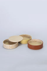 Border 3-Tier Containers, Natural, Mustard and Chocolate