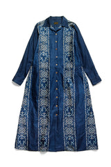 French Cross Linen HABANANAJA Pattern Open Collar Dress