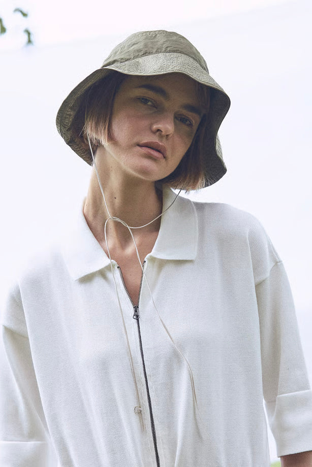 HANA Hat, Olive with Beige Ribbon