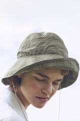 HANA Hat, Olive with Beige Ribbon