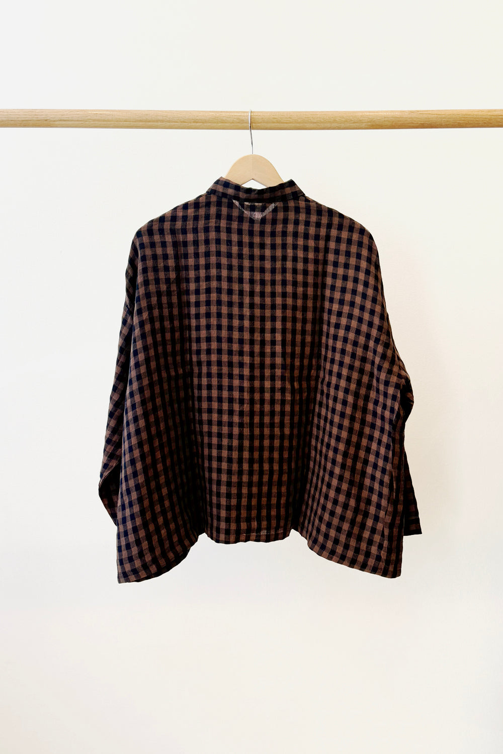 Linen Gingham Check Shirt Brown