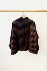 Linen Gingham Check Shirt Brown