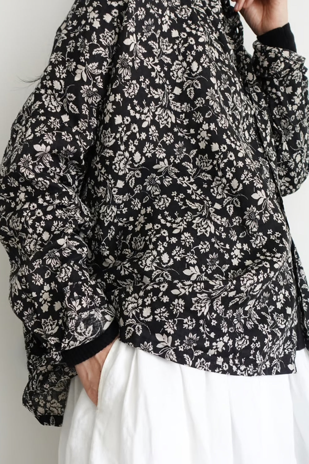 Linen Flower Shirt Black