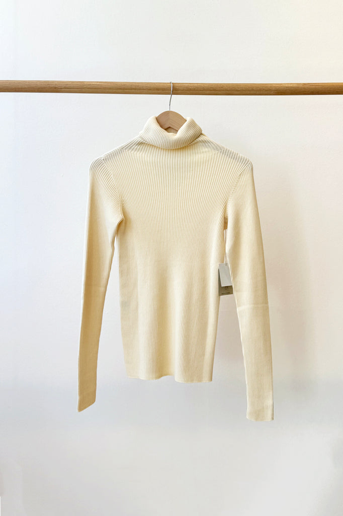 Ribbed Cotton Turtleneck Sweater Natural