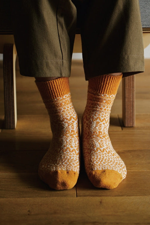 Wool Jacquard Socks, Lantern Orange