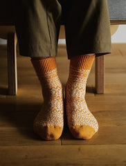 Wool Jacquard Socks, Lantern Orange