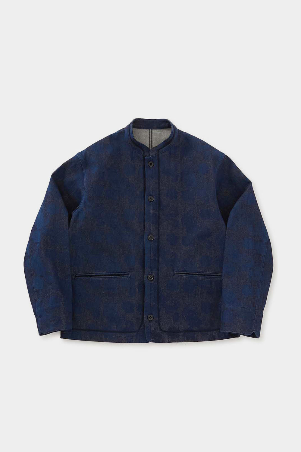 Woven Discharge Printed Denim Tsujigahana Stand Up Collar Jacket