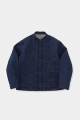 Woven Discharge Printed Denim Tsujigahana Stand Up Collar Jacket