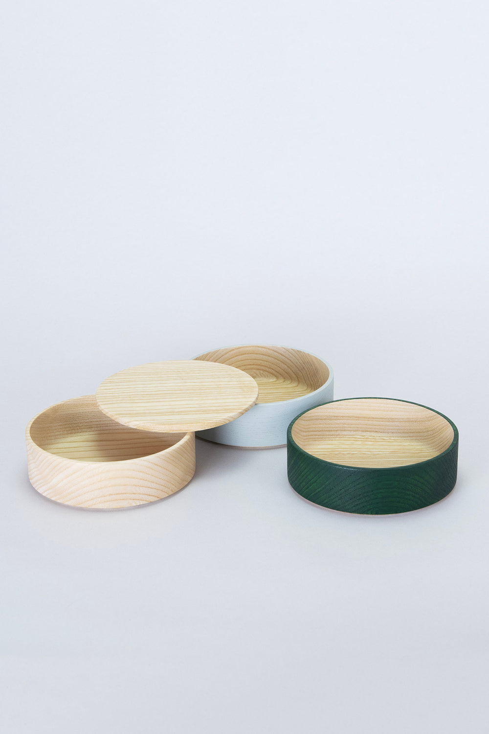 Border 3-Tier Containers, Natural, Light Grey and Smoke Green