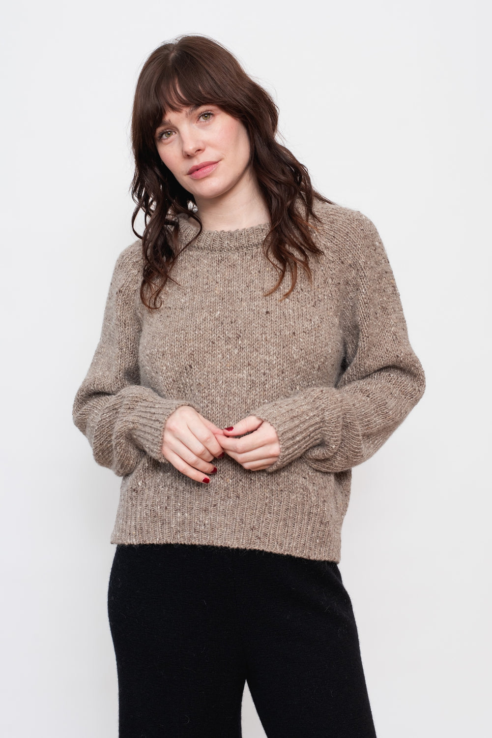 Mohair Tweed Raglan Sweater Natural