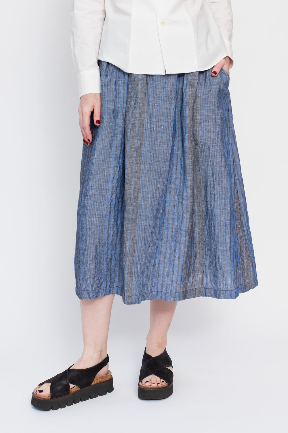 Blue Stripe Linen Skirt