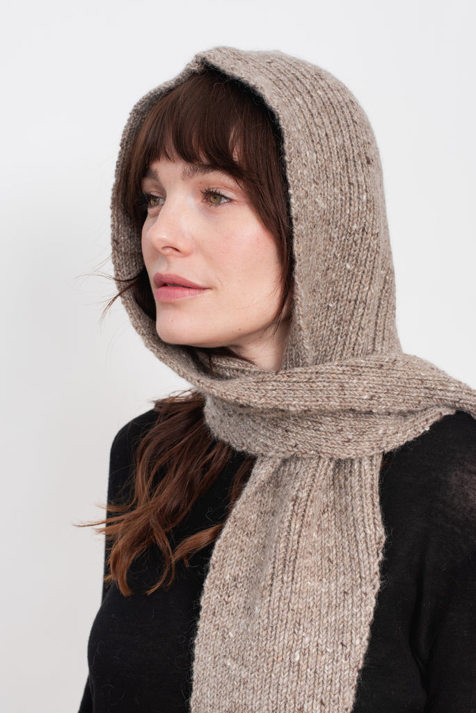 Mohair Tweed Hood Shawl Natural