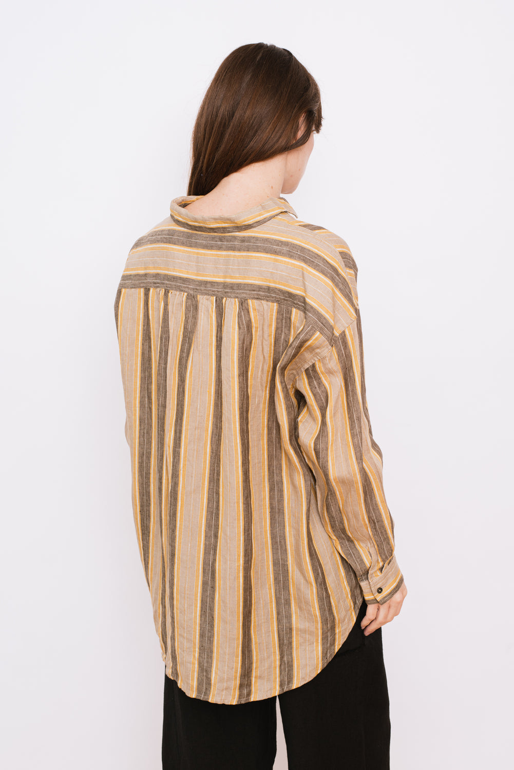 Linen Stripe Shirt Mustard