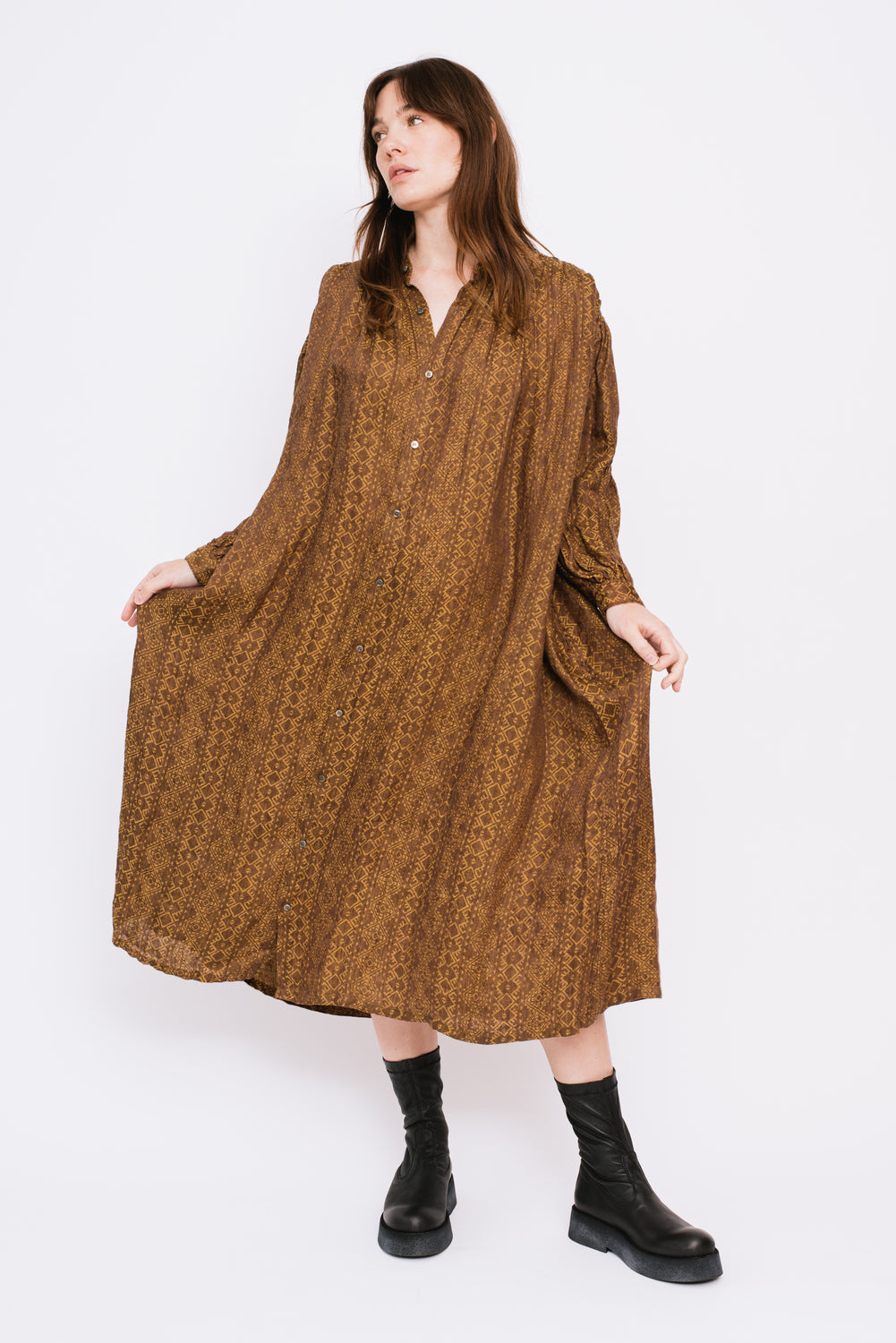 AZTECA JACQUARD Woven Linen Dress Camel