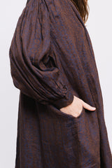 AZTECA JACQUARD Woven Linen Dress Brown