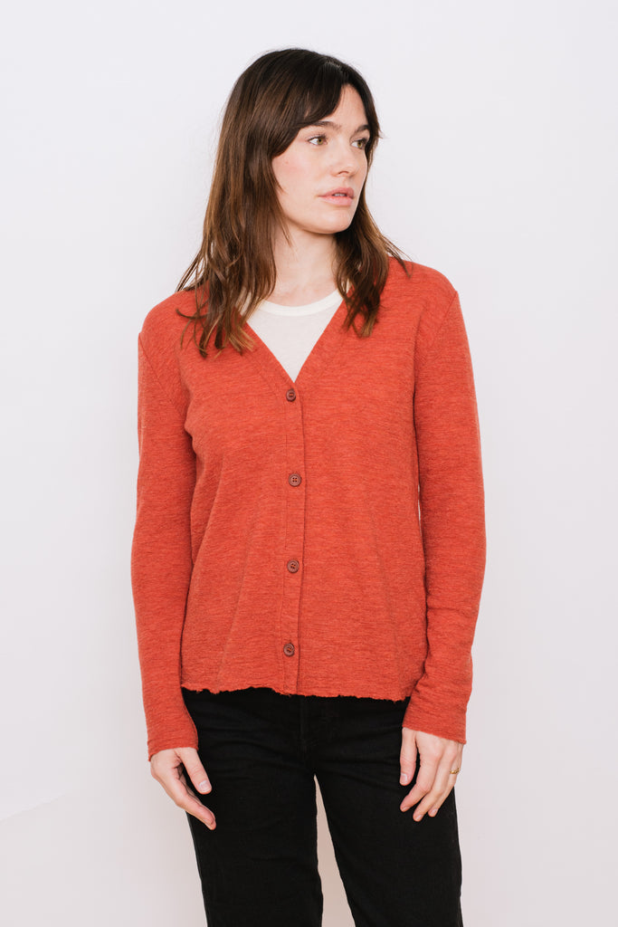 Wool V-Neck Cardigan, Terracotta