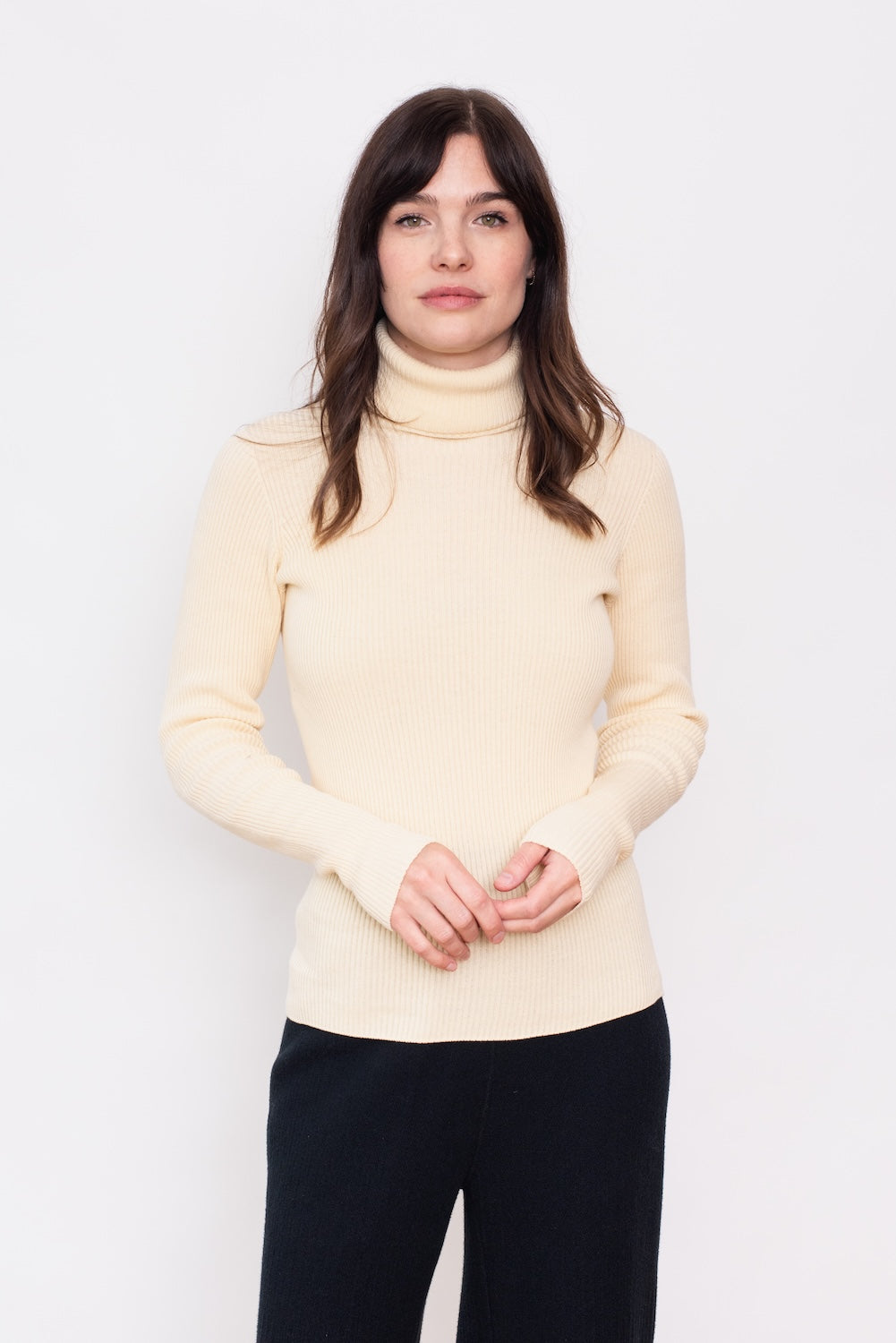 Ribbed Cotton Turtleneck Sweater Natural Moth