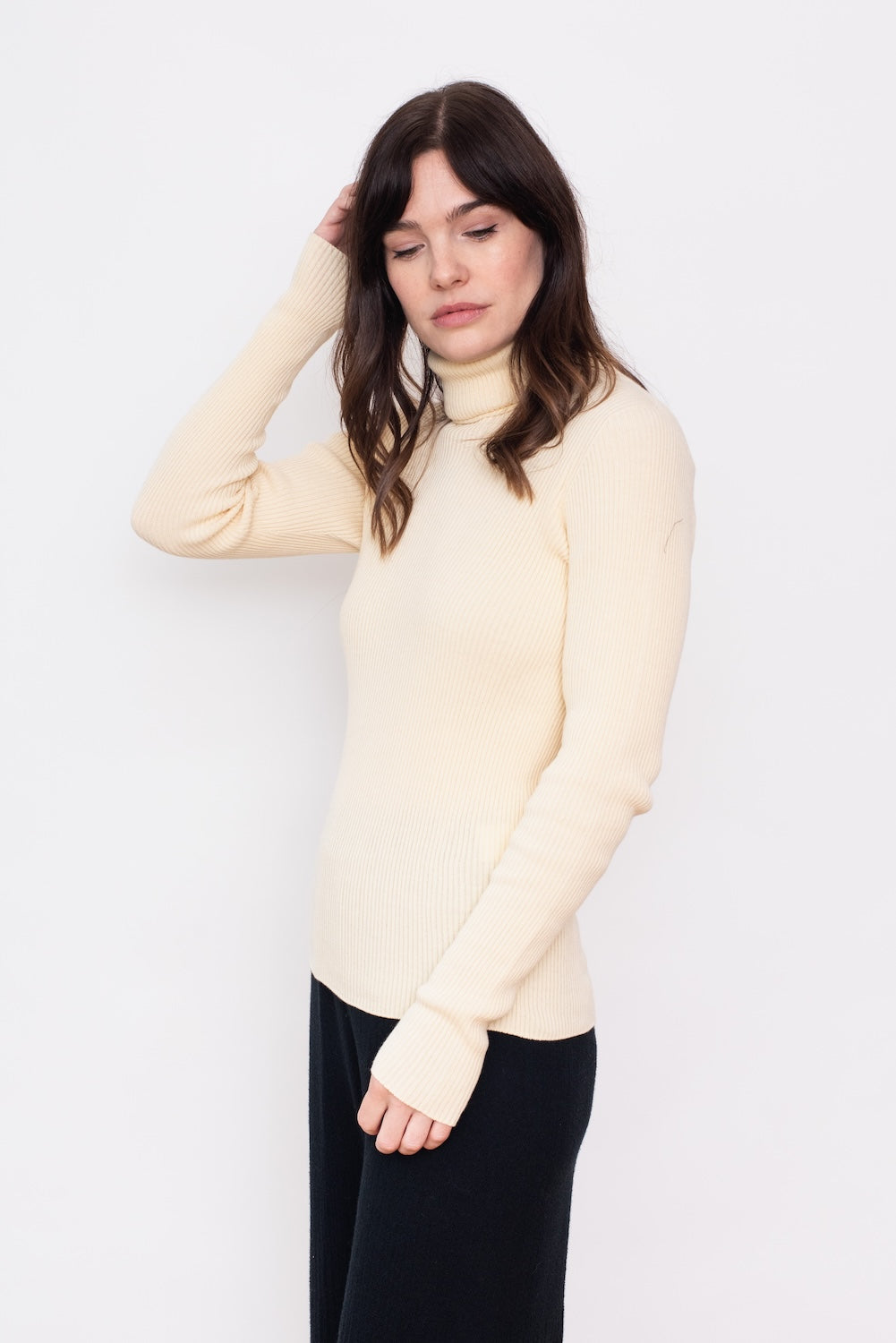 Ribbed Cotton Turtleneck Sweater Natural