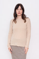 Merino Bubble Wool Round Neck Sweater, Almond