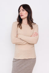 Merino Bubble Wool Round Neck Sweater, Almond