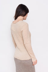 Merino Bubble Wool Round Neck Sweater, Almond