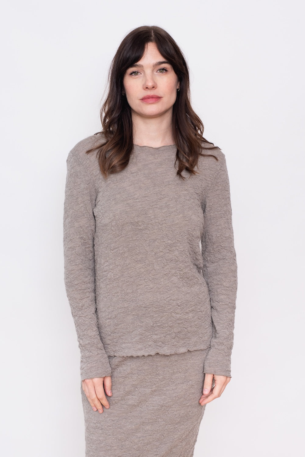 Merino Bubble Wool Round Neck Sweater, Elephant Melange