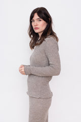 Merino Bubble Wool Round Neck Sweater, Elephant Melange