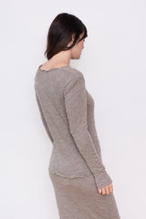 Merino Bubble Wool Round Neck Sweater, Elephant Melange