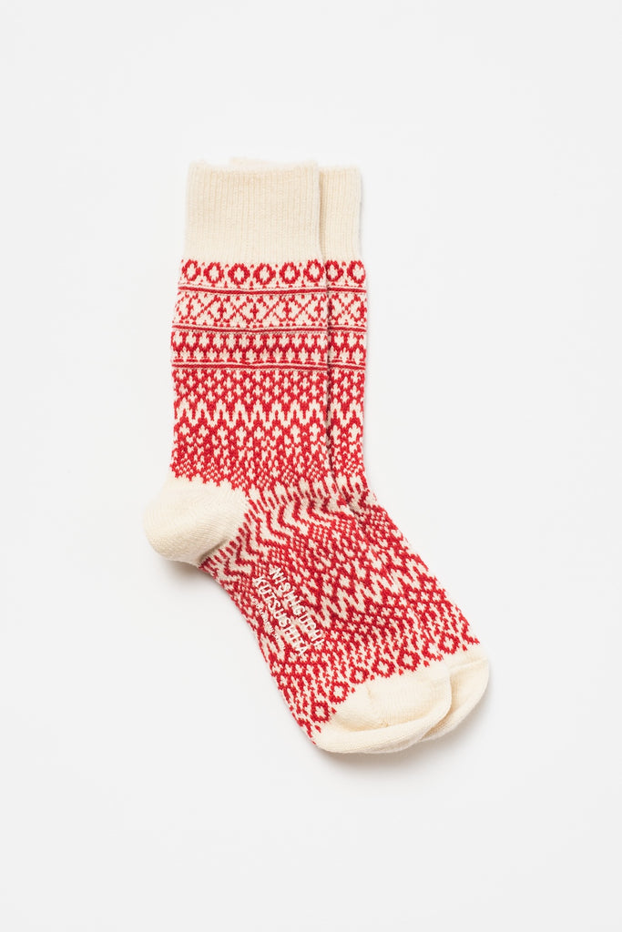 Wool Jacquard Socks, Red