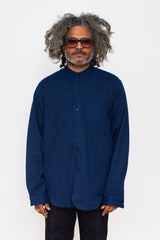 Kasezome Sashiko Band Collar Long Sleeve Shirt