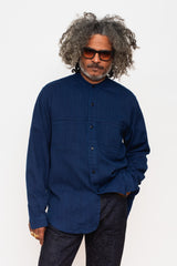 Kasezome Sashiko Band Collar Long Sleeve Shirt