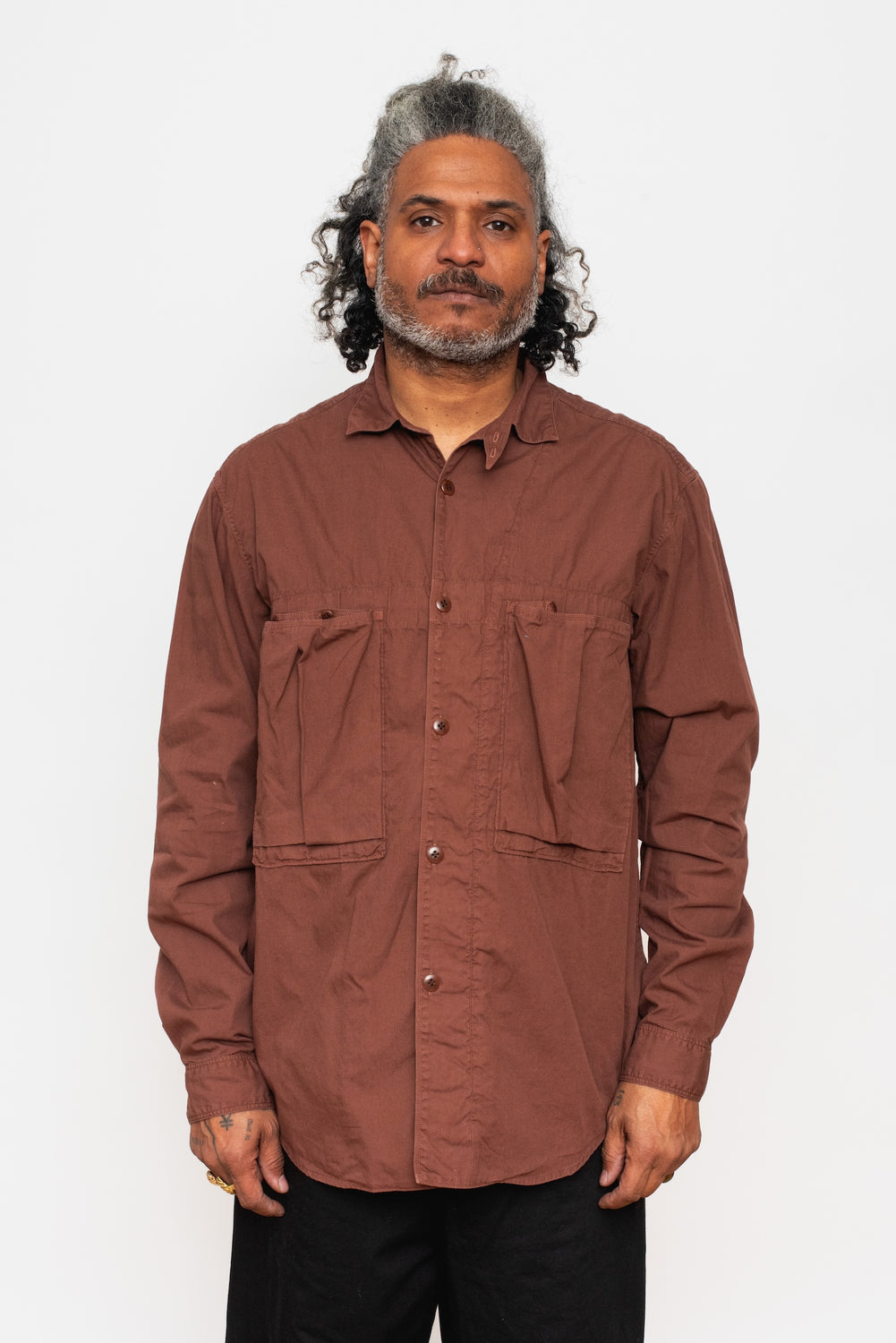 Broad Cloth Anorak Shirt Brown