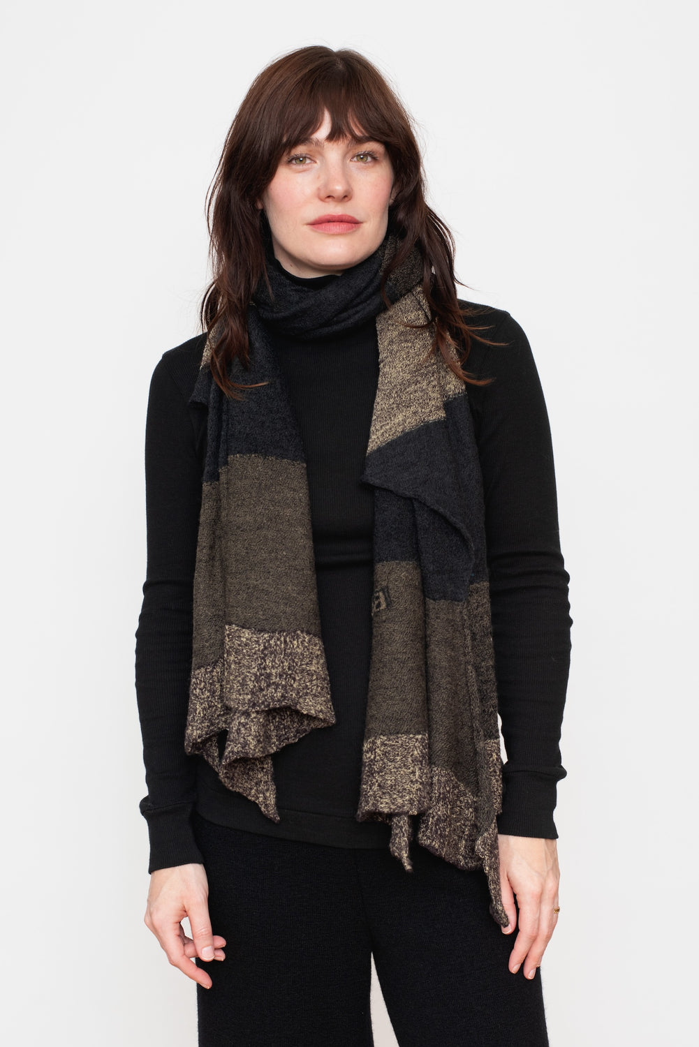 Wool Shawl Stripes Grey Mix