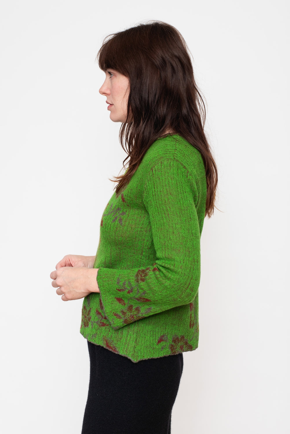 Knit Wool Sweater Floral Green
