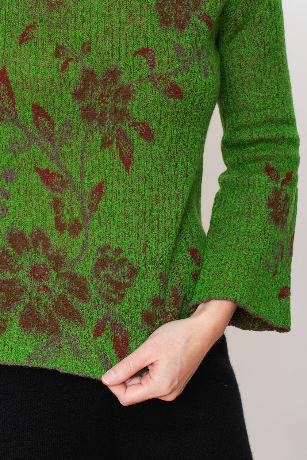 Knit Wool Sweater Floral Green