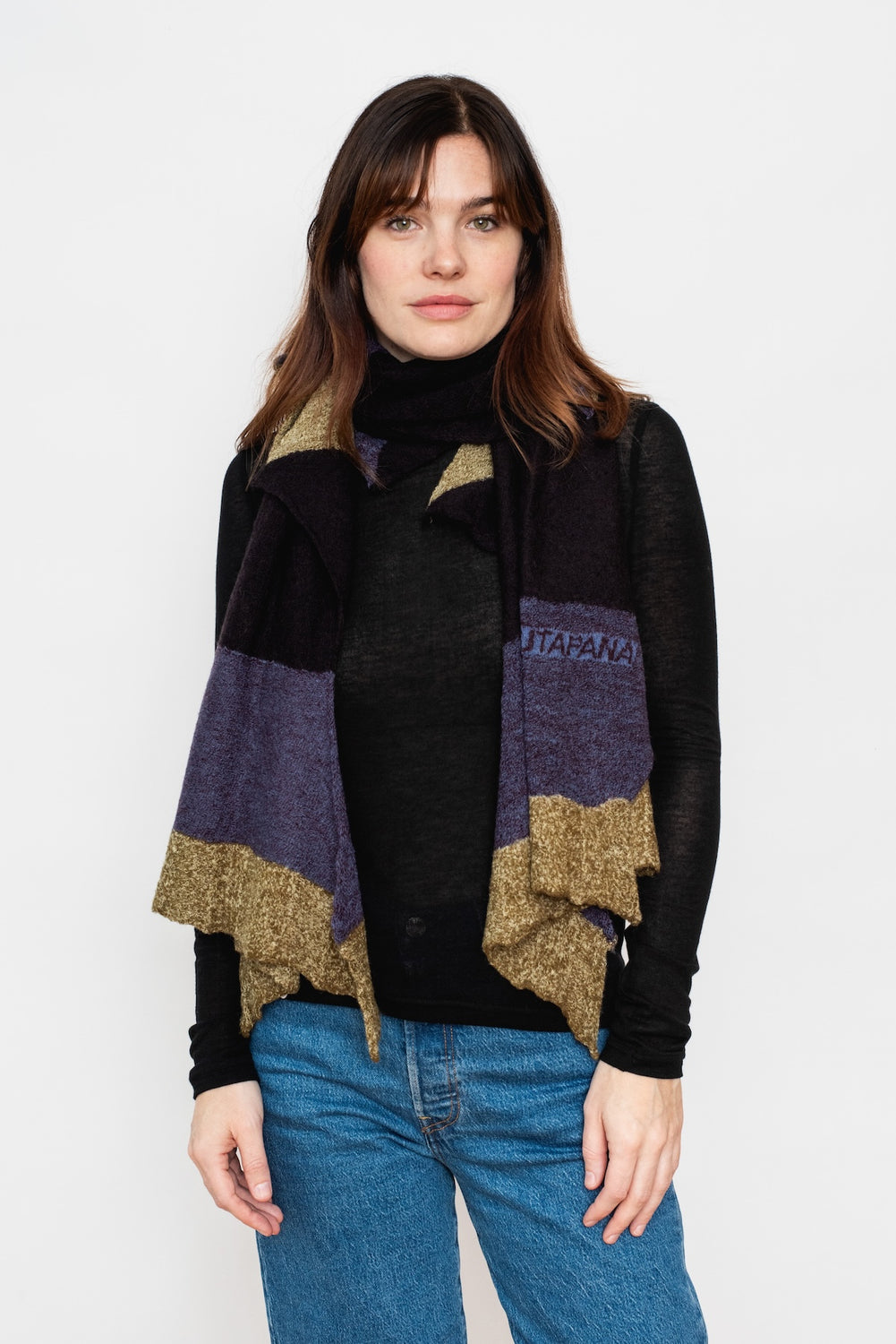 Wool Shawl Stripes Navy