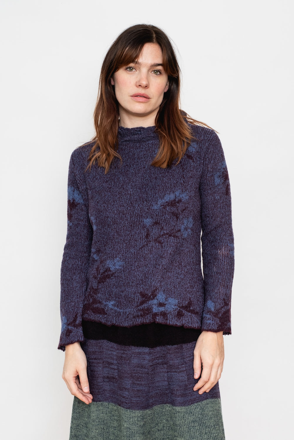 Wool Sweater Floral Navy