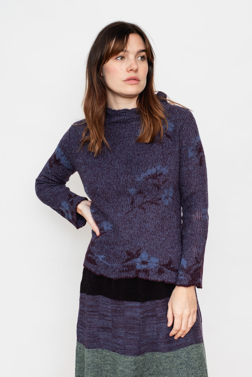 Wool Sweater Floral Navy