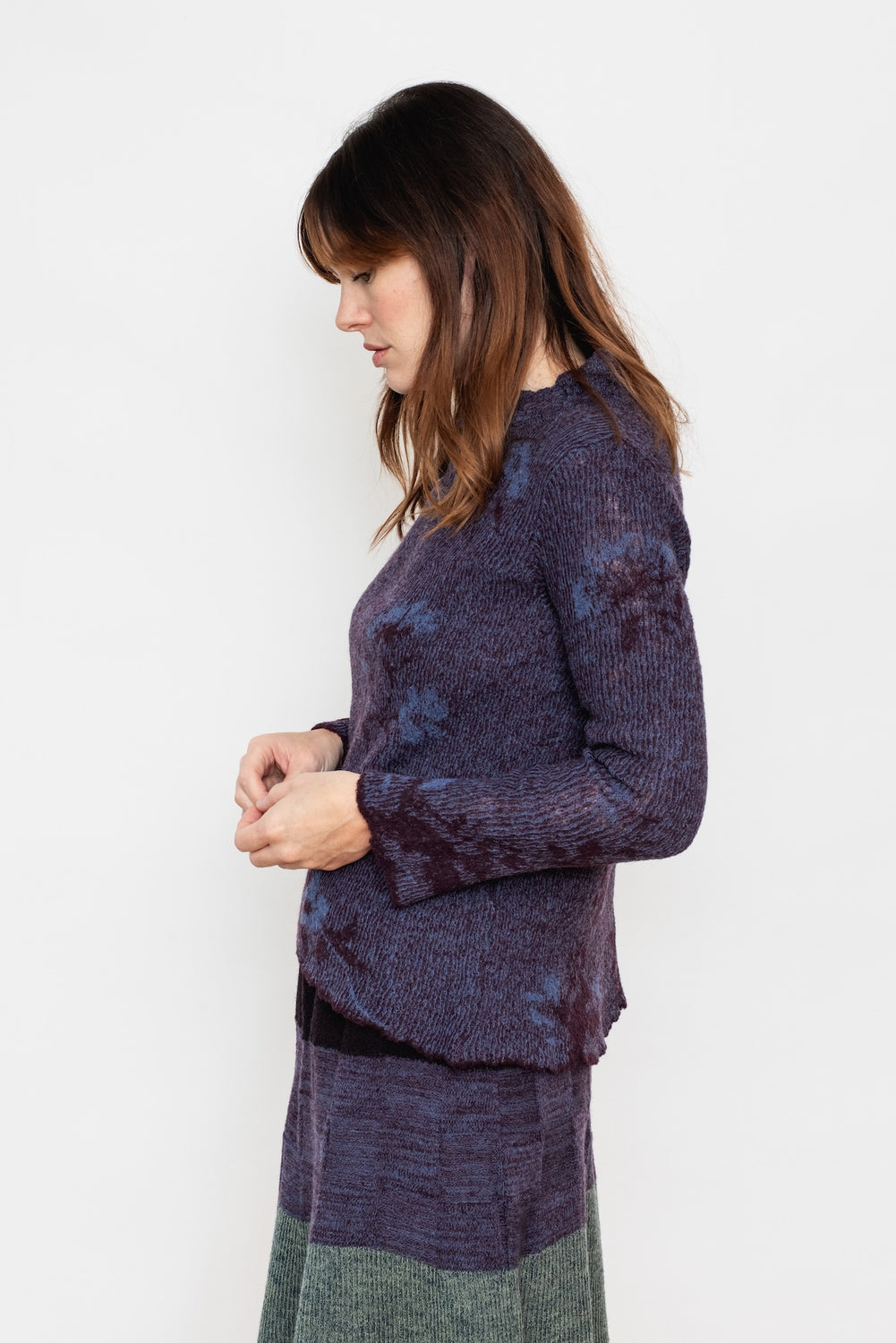 Wool Sweater Floral Navy