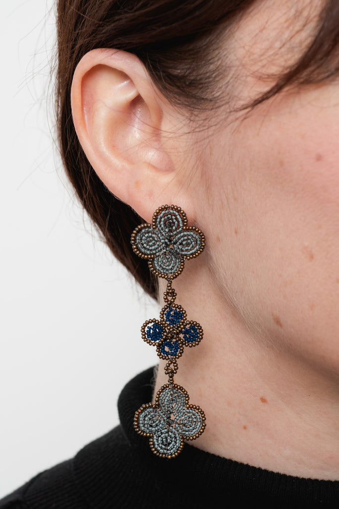 Triple Venetian Window Earring Dark Blue and Blue Gray