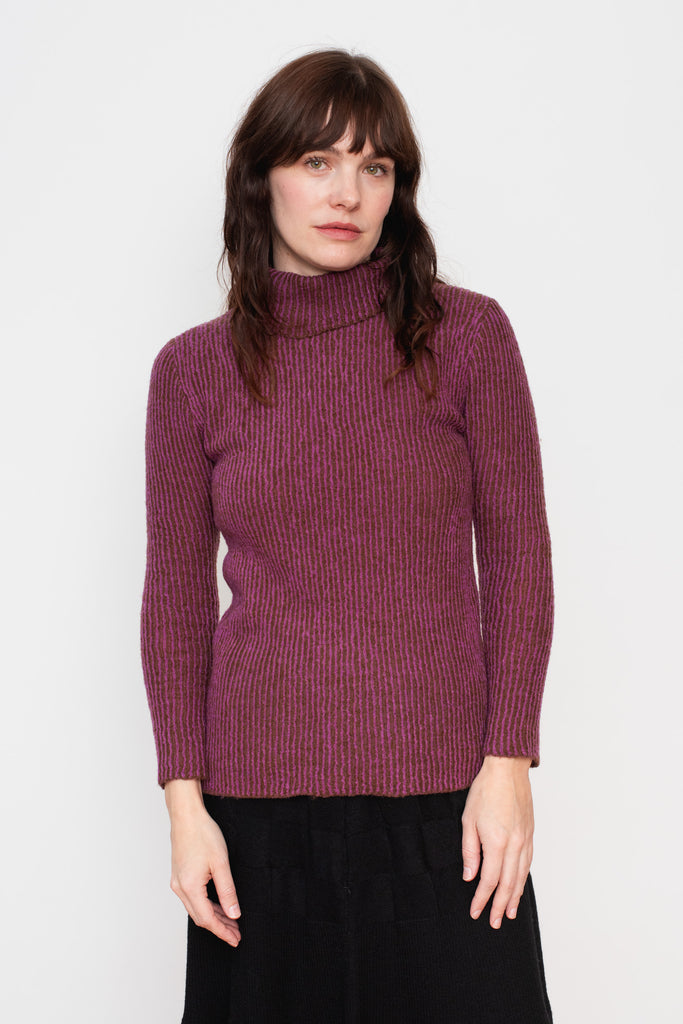 Ribbed Wool Turtleneck Sweater Purple